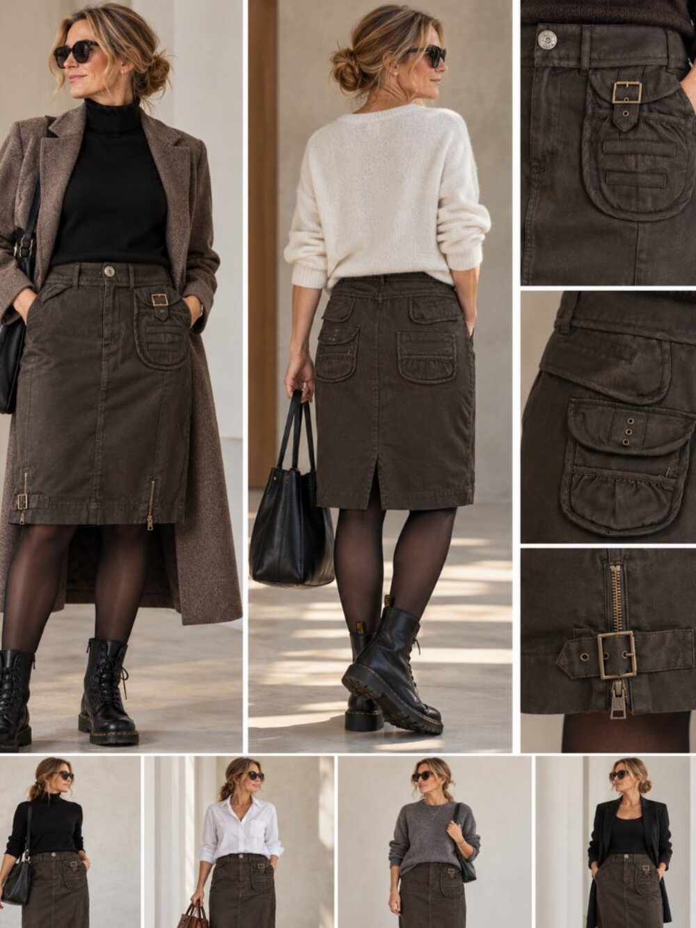 Not the Same Waxed Cotton Utility Skirt Brown EU 46 - Picture 11 of 11